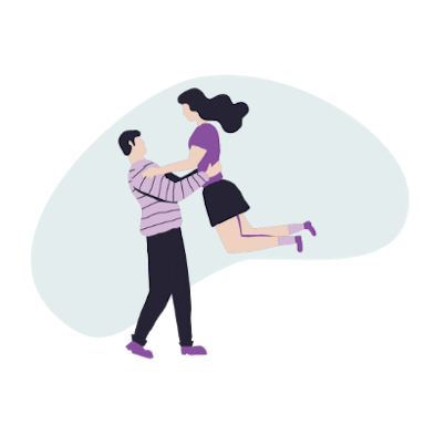 A styled image of a man picking up a woman.