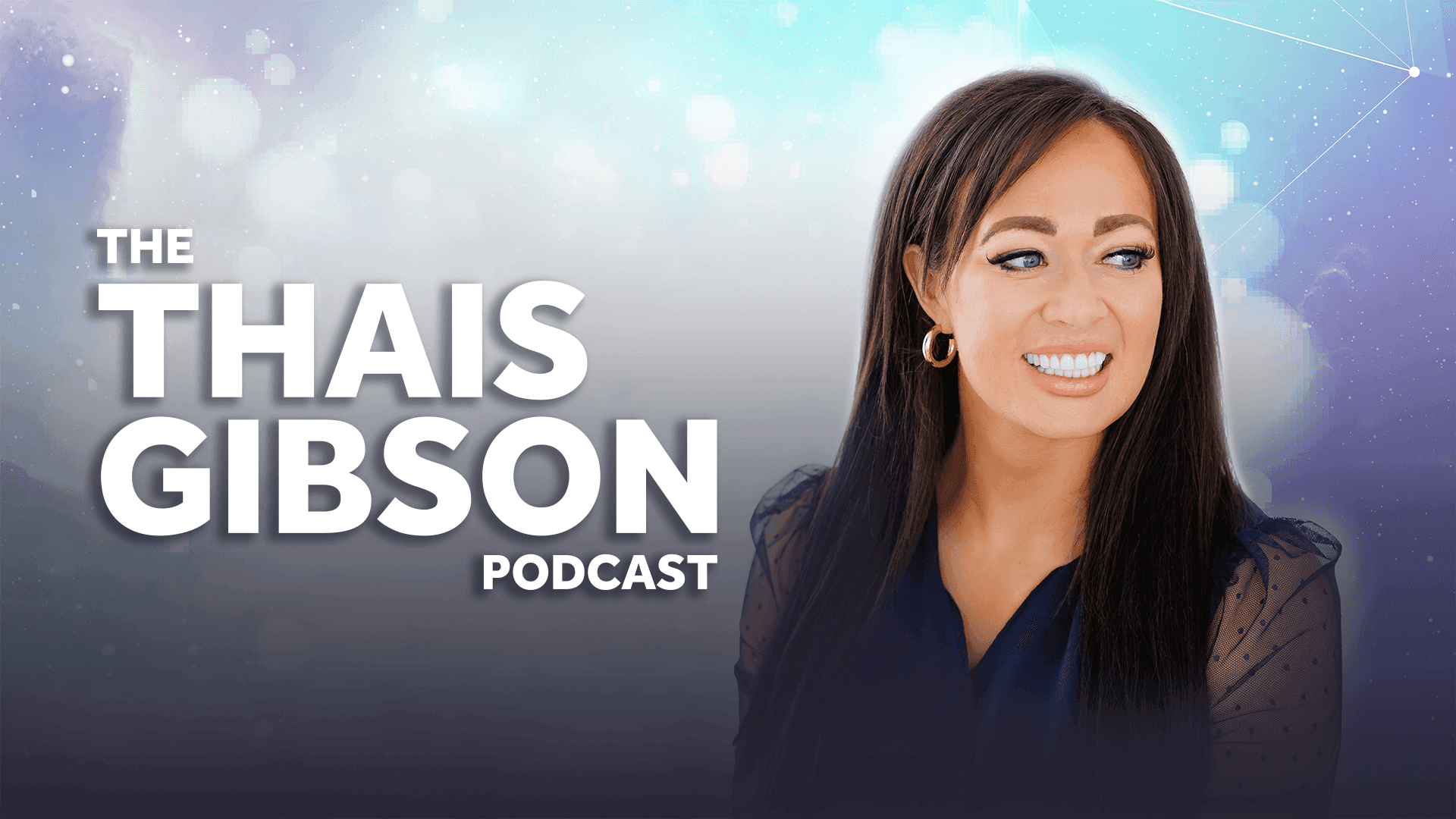 Thais Gibson in Front of Blue and Purple Background